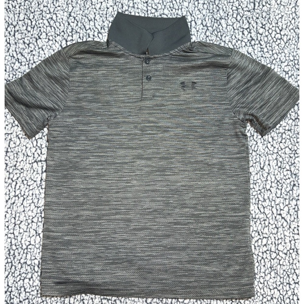 Under Armour Boys Large Gray Space Dye HeatGear Short Sleeve Polo Shirt L 14-16